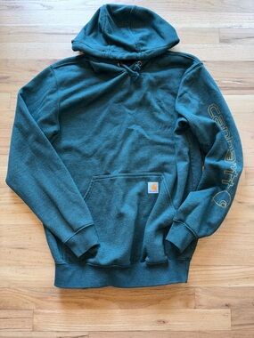 Carhartt Men’s Teal Hooded Sweatshirt with Sleeve Logo